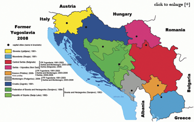 Countries and subregions resulting from the split of former Yugoslavia, as of 2008