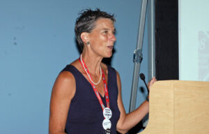 Christine Franklin speaks at the Teaching with Sports Data session.