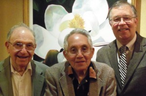 Longtime members John Neter (left) and Victor Chew (middle) with ASA President Bob Rodriguez (right). Taken on January 30, 2012, at the Cedars of Chapel Hill, where both Neter and Chew reside.