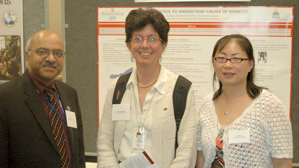 University of Georgia statistics professor Lily Wang (right) with NSF Division of Mathematical Science director Sastry Pantula (left) and Sharon Hessney (center). Hessney is a staffer for Sen. Al Franken (D-MN) and ASA member.