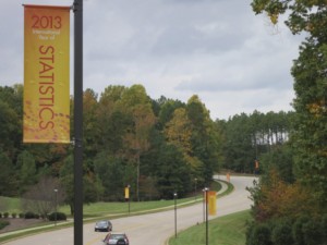 SAS Institute in Cary, North Carolina, with banners proclaiming 2013 as the International Year of Statistics