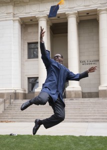 Ansah jumps for joy. [Photo Credit BYU Athletics]