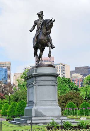 George Washington statue, Boston Public Garden, a national landmark and tourist attraction.