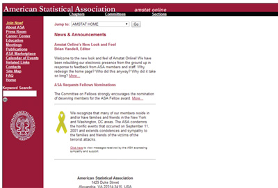 Then: ASA homepage in 2001