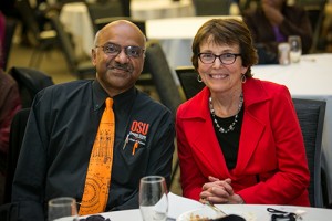 Sastry G. Pantula, left, dean of the Oregon State University college of science, with Christine Vernier, co-founder of Vernier Software & Technologies.