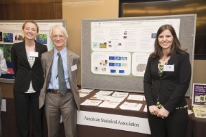 From left: SAMSI collaborator Jessi Cisewski of Carnegie Mellon University, SAMSI Director Richard Smith, and SAMSI postdoc Kimberly Kaufeld stand in front of the ASA’s poster during the Capitol Hill Exhibition of the Coalition for National Science Funding.