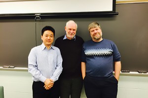 From left: Gong Tang, Rod Little, and Michael R. Elliot at the UM Department of Biostatistics in 2015