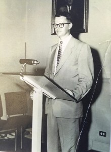 Hunter, giving a lecture in 1957