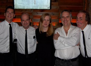 (from left to right): Brad Carlin, Mark Glickman, Jennifer Hill, Michael Jordan, and Donald Hedeker, who are band members of The Imposteriors. 