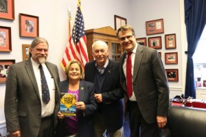 Photo by Emanuel Saavedra. Leonard Smith, Rep. Ileana Ros-Lehtinen (R-FL), Robert Corell, and Steve Pierson met to discuss climate science research and climate change impacts in February. 