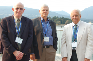 From left: John Brocklebank, Thomas Gerig, and Dave Dickey attend the President's Invited Address reception.