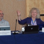 ASA Vice President Mary Mulry discusses the Big Tent for Statistics while ASA Vice President David Morganstein looks on.
