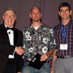 ASA President, Bob Rodriguez (left), presents the W.J. Youden Award in Interlaboratory Testing to Garritt L. Page (middle) and David Dunson (right).