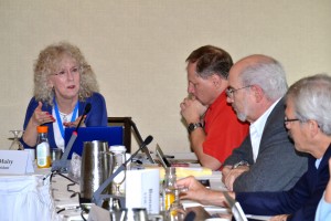 ASA Vice President Mary Mulry addresses the Board of Directors. From left: Jeffrey Myers (ASA Public Relations Coordinator), David Morganstein, and James Rosenberger