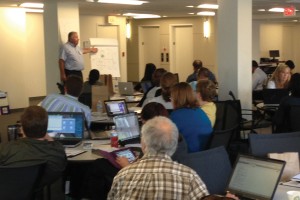Presenter Patrick Hopfensperger and ASA/NCTM chair leading the workshop participants in an activity