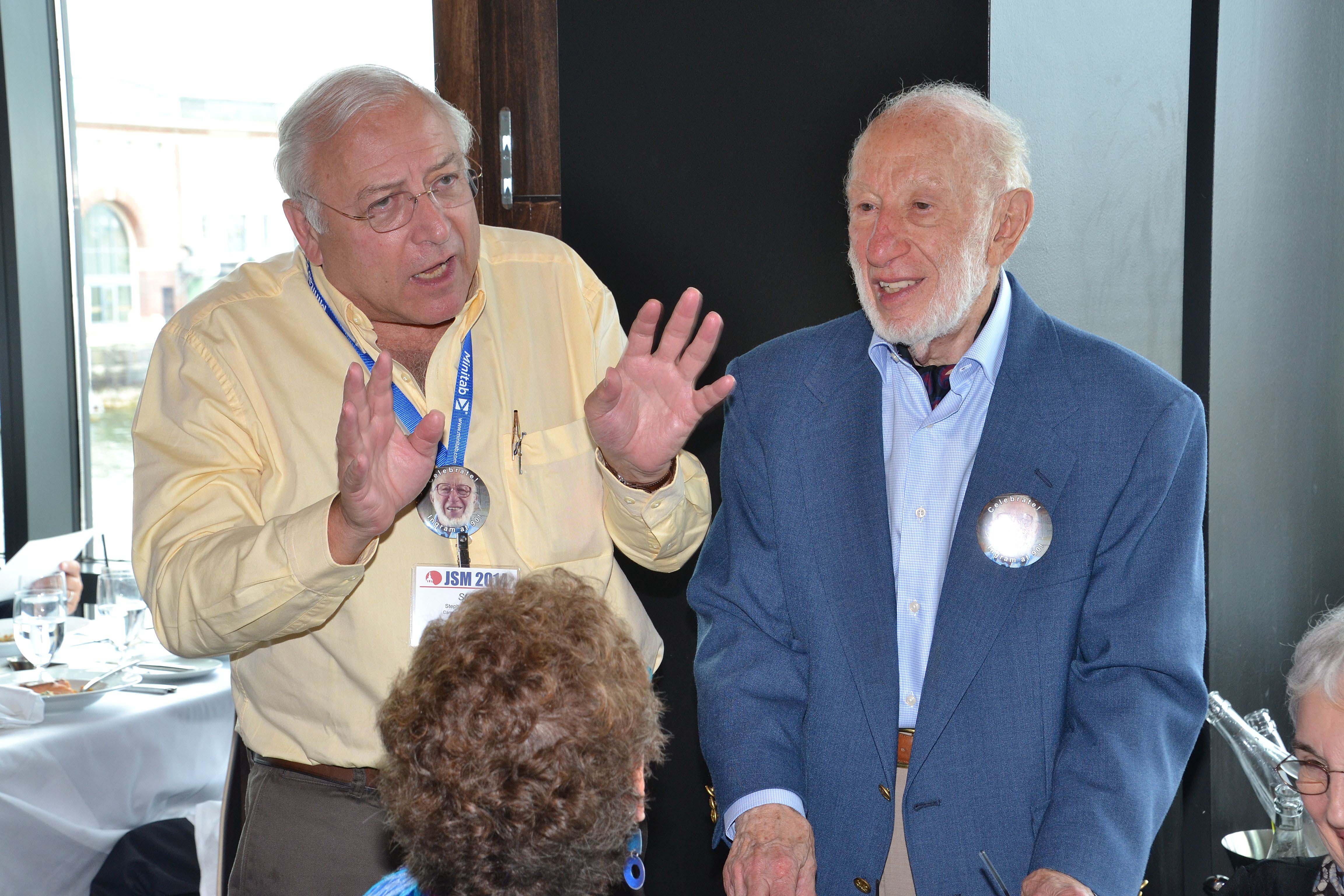 From left: Steve Fienberg and Ingram Olkin celebrate Olkin's 90th birthday