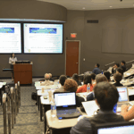 Sara Hughes, vice president and head of clinical statistics at GSK, gives opening remarks during the GSK-Duke Workshop.