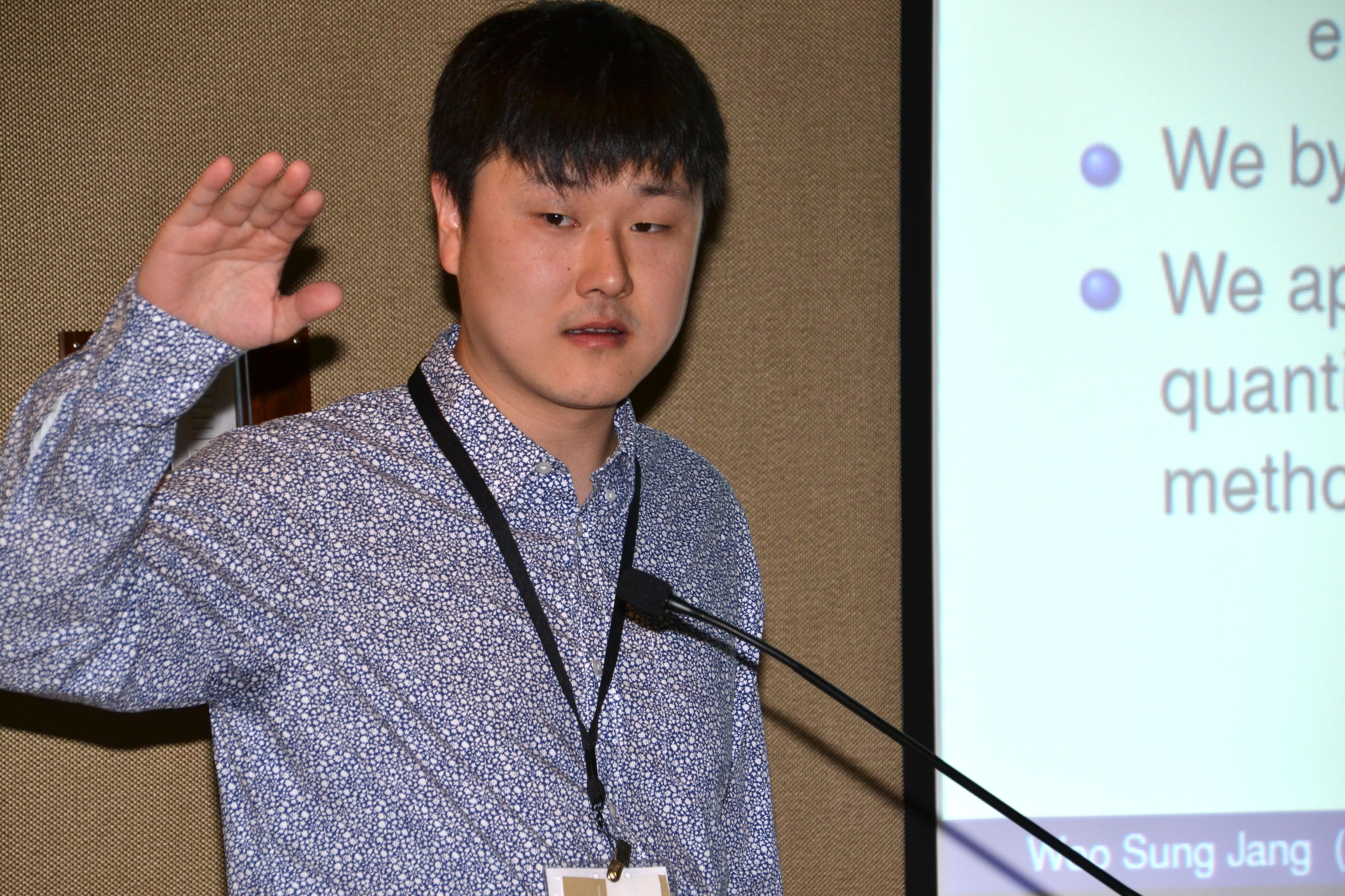 Woo Sung Jang of SAS Institute presents in a computer technology workshop titled Bayesian Nonparametrics, U-Statistics, Saddle Point, and Quantile Model: A Semiparametric Bayesian Approach for Quantile Regression with Clustered Data.