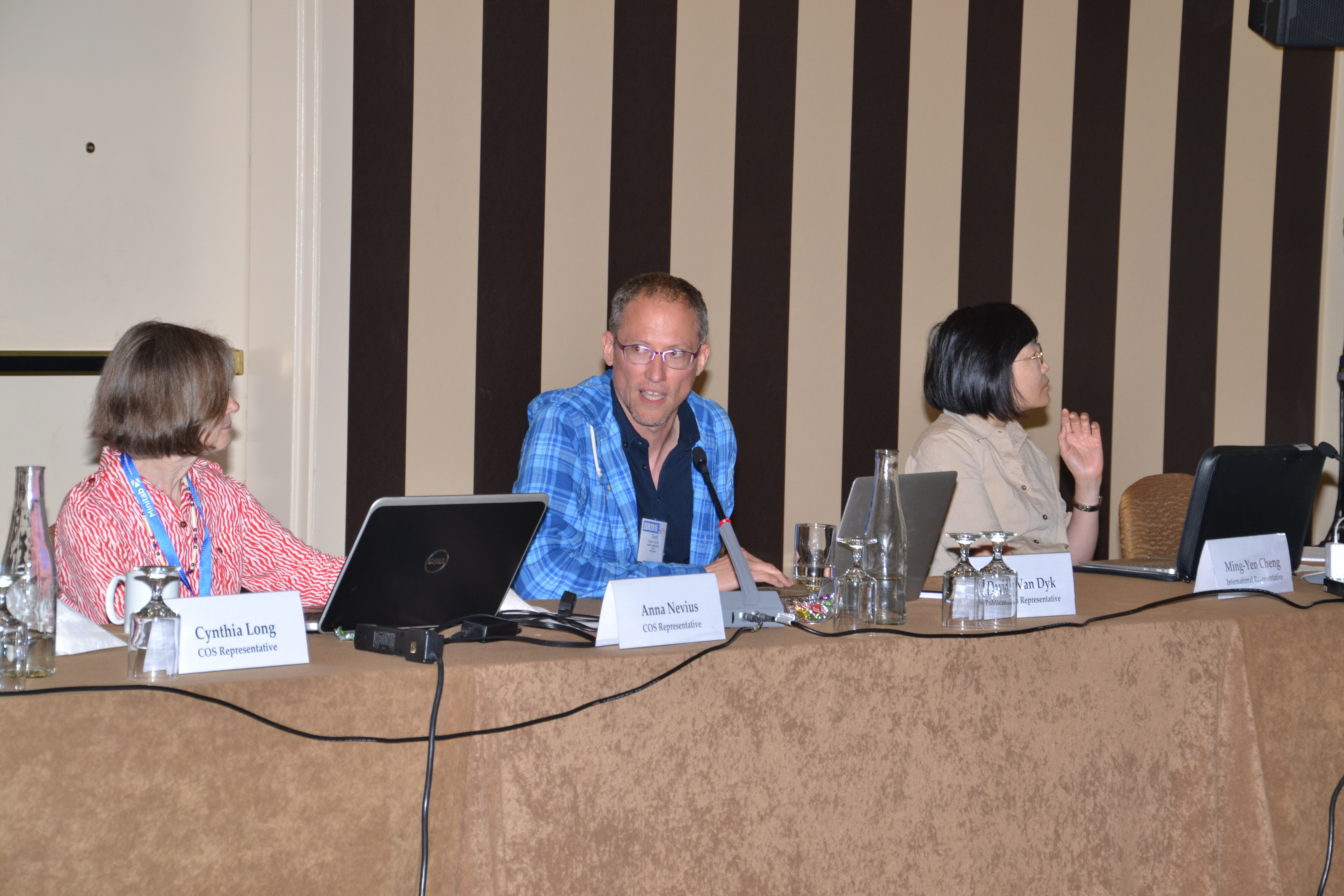 Anna Nevius, David van Dyk, and Ming-Yen Chung attend the ASA Board meeting. 