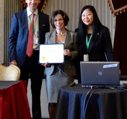 1 (from left to right): Recai M. Yucel (ICHPS Co-Chair), Gail R. Wilensky (Keynote Speaker) and Kelly H. Zou (ICHPS Co-Chair) after Wilensky’s keynote presentation.