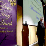 Karl Peace expresses his gratitude and recognizes others he has worked with after being named Humanitarian of the Year during the 2017 Deen Day Smith Service to Mankind Awards banquet at the Nessmith-Lane Conference Center.