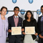 From left: Olga Korosteleva (president, SCASA), second-place winner Tejas S. Athni, third-place winner Isani Singh, and Gajanan Bhat (president, OCLBASA) at the Special Awards ceremony. First-place winner, Davey Hideo Huang, was unable to attend the awards ceremony.