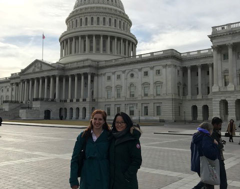 Photo courtesy of Carissa Bunge Bo Li with teammate Rachel Kirpes outside the Capitol