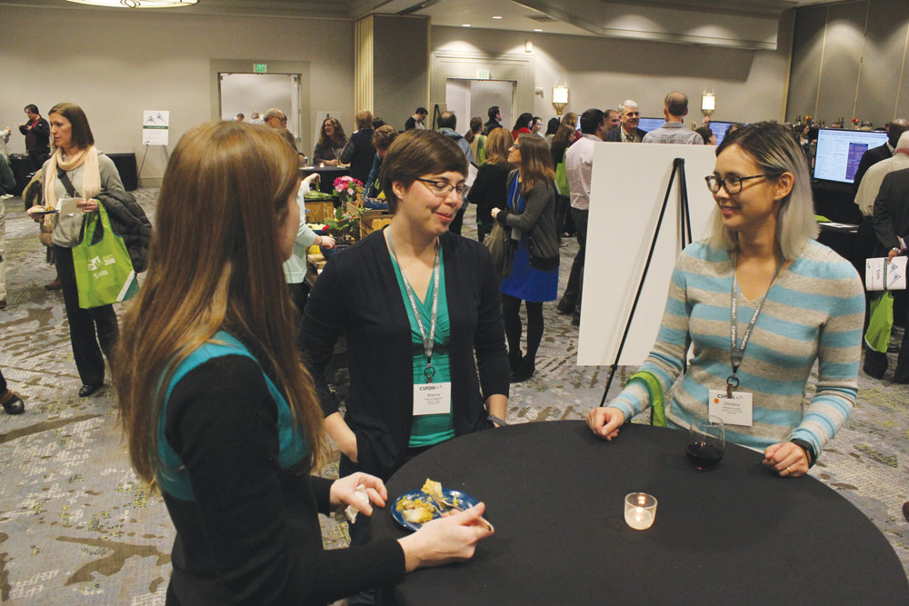 Photo by Meg Ruyle/ASA  Theresa Henle, Brianna Heggeseth, and Christina Knudson get acquainted at the CSP 2018 Opening Mixer. 