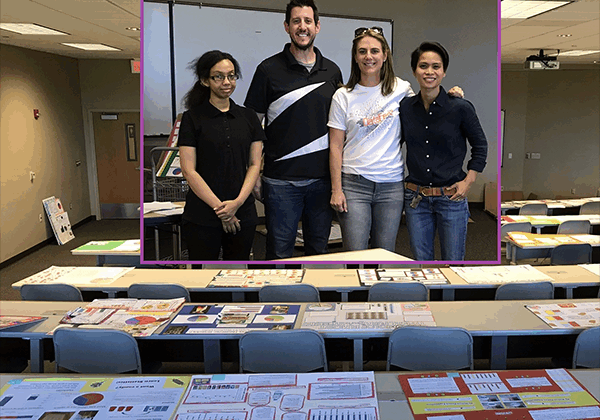 Four ASU Judges at poster judging, from left: El-Ham Ismail (ASA student member and winner in recent ASA DataFest at ASU), Jonathan Kurka (ASU instructor), Jennifer Broatch (ASU West Campus assistant professor), and Mickey Mandencido (ASU West Campus assistant professor)