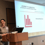 Photo by Nicholas Horton Two-year college data science student Antonela Duni provides her perspective at the summit.