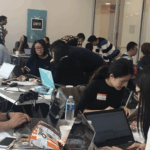 Students participate in a hackathon at The George Washington University, Washington DC, April 28, 2018.