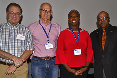 From left: Peter Bickel, Richard Lockhart, Jacqueline Hughes-Oliver, and Sastry Pantula, during Professor David Blackwell’s 100th Birthday Celebration: Impact on Diversity and Statistics.