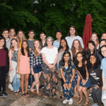 Photo of BSPH biostatistics majors gather at the home of Jane Monaco, director of undergraduate studies, in May 2019.