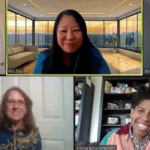 Photo of the panel for the session ”Skills and Strategies for Successful Negotiation,” held at the 2020 Women in Statistics and Data Science Conference, which featured Kelly H. Zou (top middle), Shanthi Sethuraman (top right), Lori Evarts (bottom left), and Emma Benn (bottom right) and was moderated by Jessica Lavery (top left).
