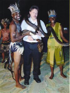 James Cochran ‘volunteers’ to participate in a python Sukuma dance.