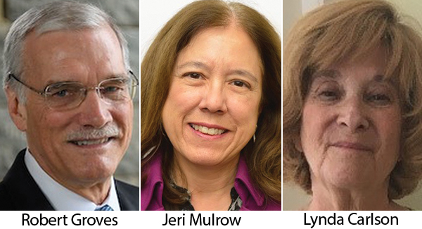 Image shows Robert Groves, Jeri Mulrow, and Lynda Carlson in a set of headshots