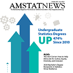 Cover of the October 2021 Issue of Amstat News, showing three blue arrows pointing up