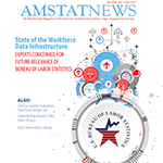Cover of the December 2021 Issue of Amstat News, showing Bureau of Labor Statistics logo