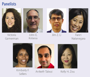 Image of mug shots of panelists Victoria Gamerman, John E. Kolassa, Jim Z. Li, Fanni Natanegara, Kimberly F. Sellers, Aniketh Talwai, Kelly H. Zou