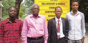From left: Abass Joel, publicity secretary; M. Adamu, faculty adviser; A.O. Keshinro, faculty adviser; and Idowu Osubu, chapter president