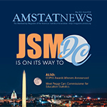 Cover of the May issue of Amstat News with the headline: JSM Is on Its Way to DC