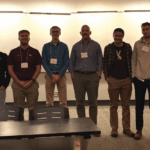 Meredith Wills with the SportsMedia Technology data challenge finalists. From left: Cameron Grove, Durham University (UK); Jack Rogers, University of Minnesota; Kai Franke, University of Minnesota; Jackson Balch, University of Minnesota; Isaac Blumhoefer, University of Minnesota; Cale Williams, Georgia Institute of Technology; Ethan Rendon, New York University; Jack Weyer, University of Southern California; Billy Fryer, North Carolina State University; and Meredith J. Wills, SportsMedia Technology