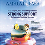 June Amstat News cover has piggy bank floating on life raft on water