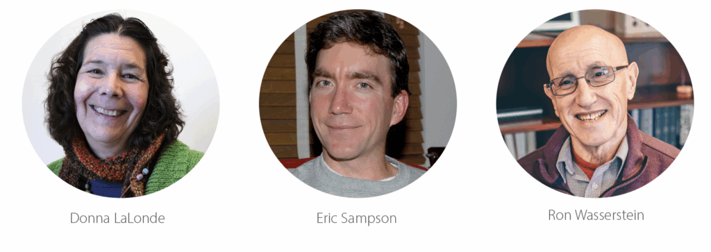 Three separate photos of Donna LaLonde, Eric Sampson, and Ron Wasserstein. 