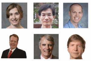 Headshots of six people - a white woman, an Asian man, and four white men 