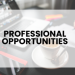 Computer with coffee cup in the background of text reading professional opportunities