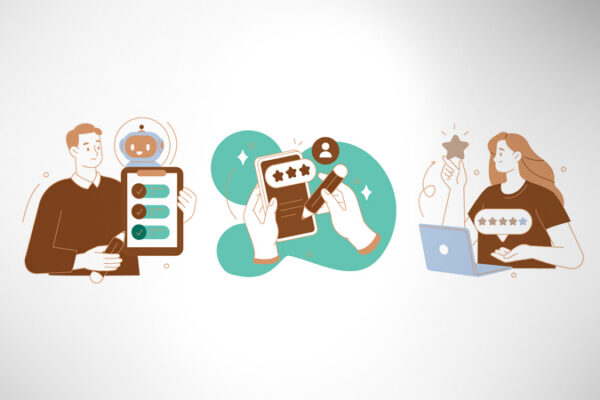 An illustration of people taking surveys.