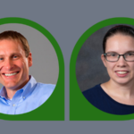 Headshots of a man and a woman in circles.