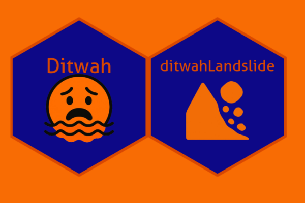 hex stickers with a drowning emoji face and landslide