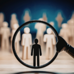 a magnifying glass choosing one stick figure